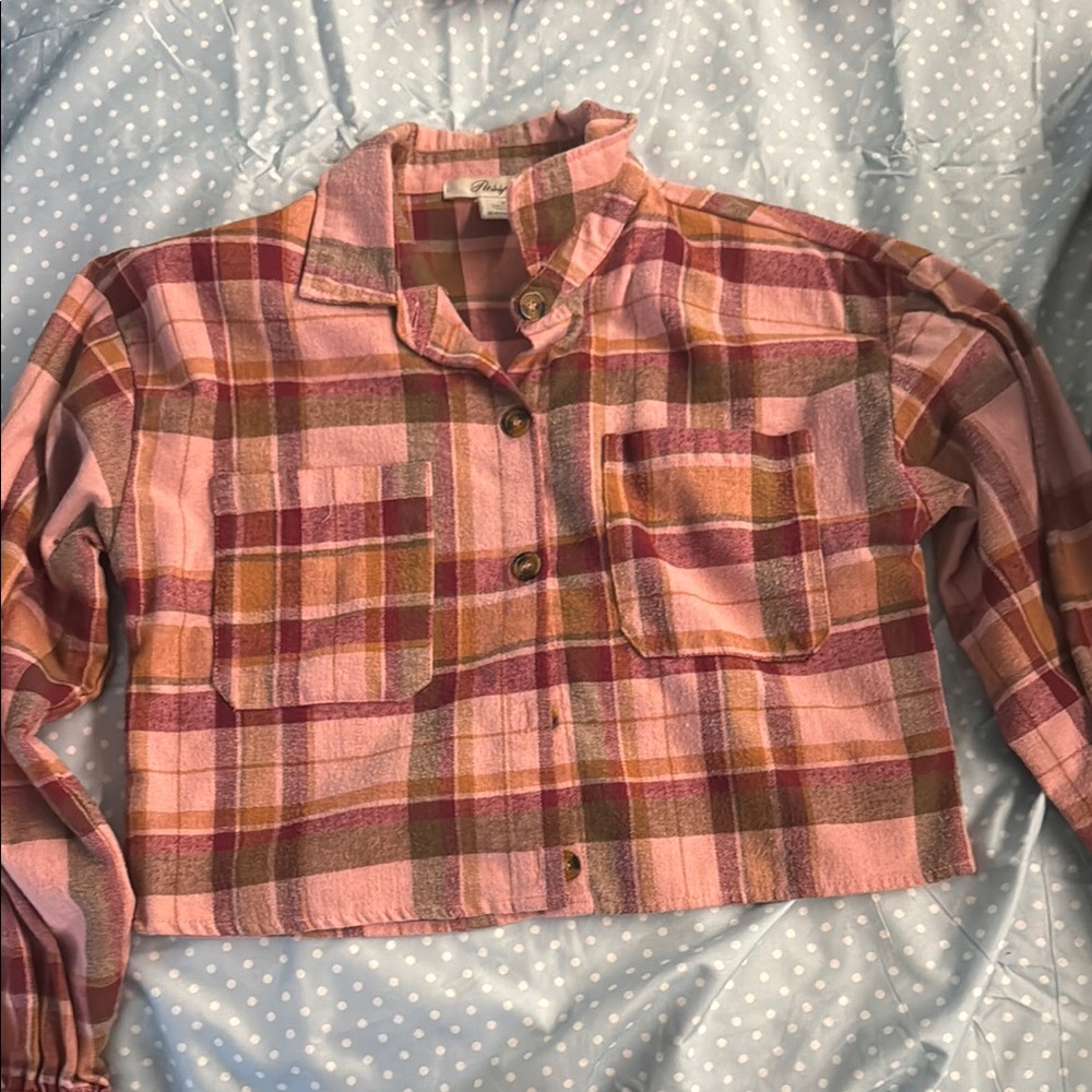 Pink Plaid Cropped Shirt With Matching Crop Top